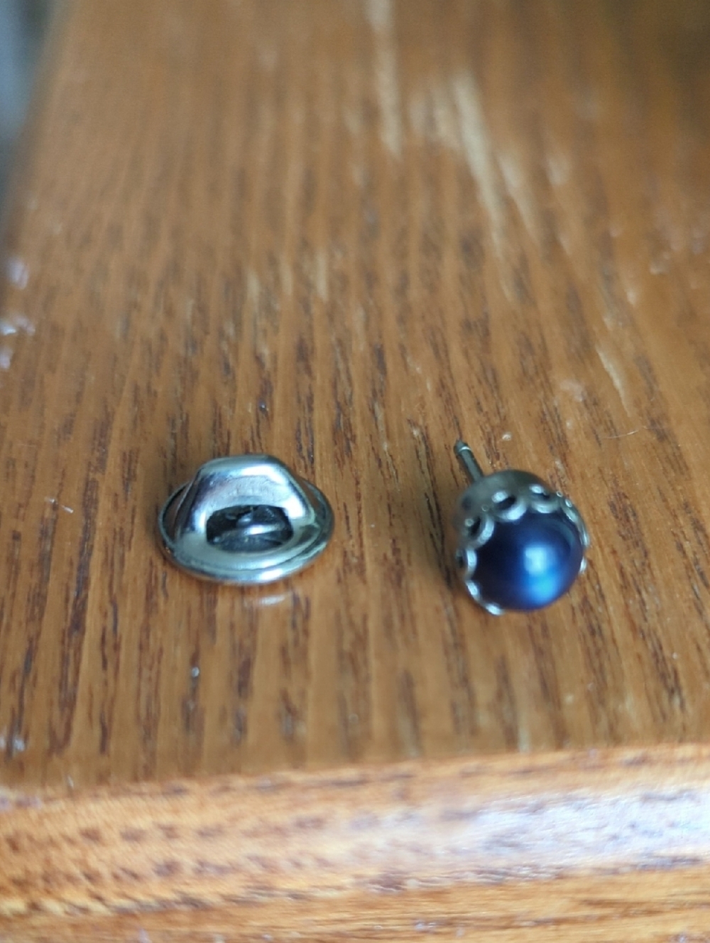 Silver Lapel Pin/Tie Tack with Dark Blue Stone